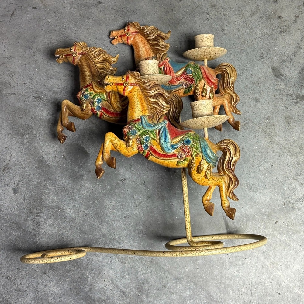 Vintage Smithsonian Carousel Horse Candelabra Candle Holder 3 Taper Grandmacore